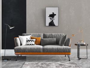 现代北欧橙色点缀的多人沙发