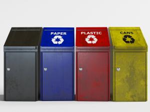 工业风做旧斜顶分类垃圾桶3d模型 工业风做旧斜顶分类垃圾桶