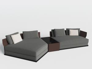 现代灰色嵌入茶几的多人沙发