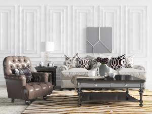 欧式多人沙发单人沙发和茶几组合