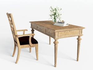 欧式实木书桌椅组合3d模型 欧式实木书桌椅组合