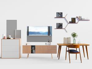 北欧实木电视柜边柜书桌椅组合3d模型 北欧实木电视柜边柜书桌椅组合