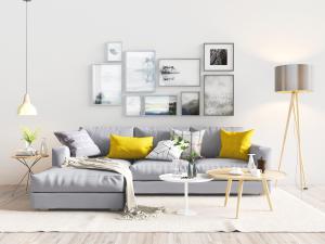 北欧布艺转角多人沙发茶几组合