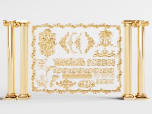 欧式金色罗马柱子角线雕花构件