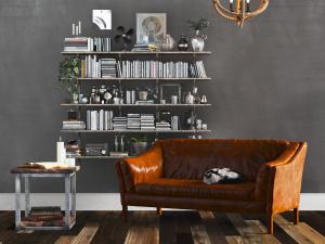 后现代姜黄色多人沙发边几组合