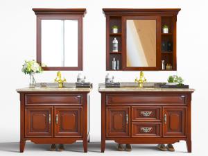 美式实木洗手台洗手盆浴室镜组合