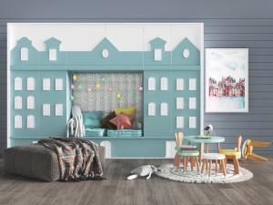 现代儿童可收纳卡座圆形桌椅组合