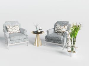 欧式灰色单人沙发3d模型 欧式灰色单人沙发