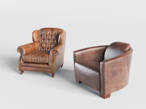 欧式皮革单人沙发3d模型 欧式皮革单人沙发