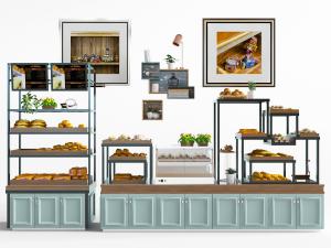 北欧实木拼接金属的糕点置物架货架