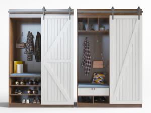 北欧实木轨道推拉门的置物鞋柜