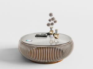 新中式圆形镂空茶几