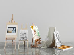 实木画架素描3d模型 实木画架素描