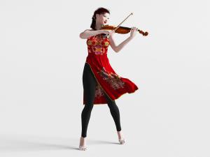 穿着民族衣服拉小提琴的女子