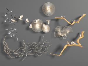 中式仙鹤、银杏叶金属雕花墙饰挂件