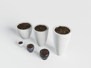 装满花土的陶瓷花瓶器皿