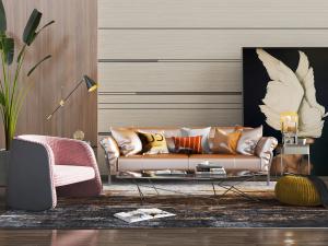 现代轻奢多人沙发、单人沙发茶几组合