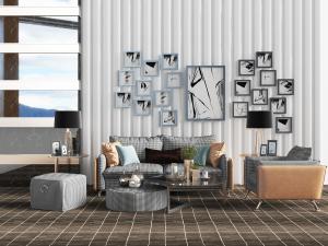 现代轻奢多人沙发、单人沙发茶几组合