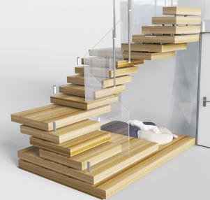 现代实木台阶玻璃栏杆的楼梯3d模型 现代实木台阶玻璃栏杆的楼梯