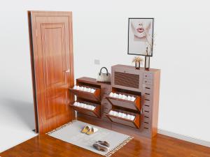 北欧实木玄关拉篮式鞋柜