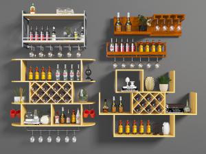 北欧实木墙面置物酒架3d模型 北欧实木墙面置物酒架