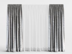 新中式银灰色窗帘窗纱