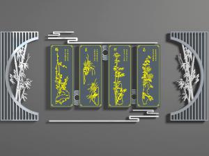中式文化宣传背景墙3d模型 中式文化宣传背景墙