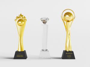 现代金属、水晶玻璃奖杯3d模型 现代金属、水晶玻璃奖杯