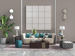 后现代多人沙发、沙发凳子和茶几组合