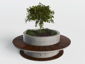 现代户外圆形带花池的公共椅子