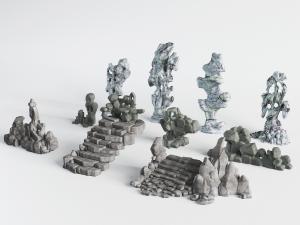 中式园林假山石头和石径