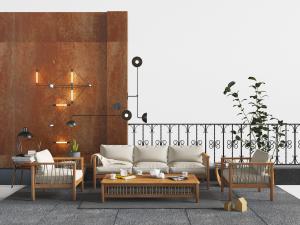 北欧实木边框的多人沙发单人沙发组合