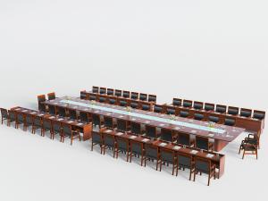 现代实木会议讲台、长桌椅子组合3d模型 现代实木会议讲台、长桌椅子组合
