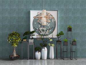 中式花架盆景盆栽