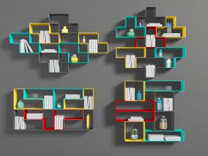 现代彩色几何造型的墙面置物装饰架