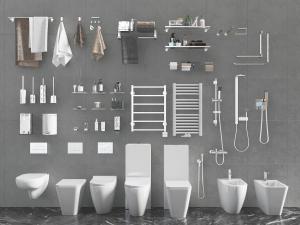 现代马桶坐便器、花洒和卫浴小件