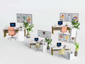 现代办公书桌椅组合3d模型 现代办公书桌椅组合