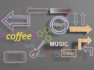 现代带有灯饰的箭头指示牌招牌