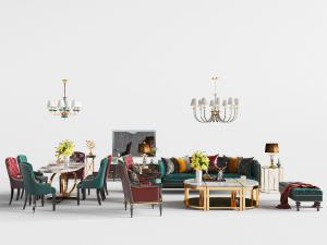 欧式多人沙发组合、餐桌椅组合