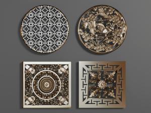 中式圆形、方形雕花装饰构件