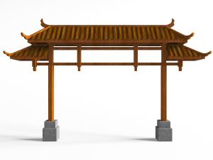 中式仿古实木双柱大门