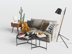 北欧双人沙发、茶几和边几