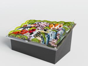 现代生鲜龙虾章鱼海鲜摆放台陈列货架