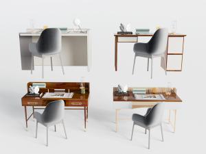 新中式实木书桌椅组合3d模型 新中式实木书桌椅组合