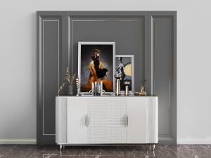 新中式灰白色带条纹的玄关柜