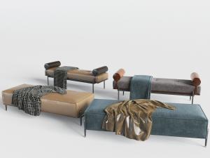 新中式现代长方形皮革、布艺坐凳