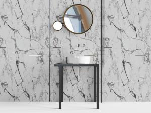 新中式黑色洗手台白色圆形洗手盆组合