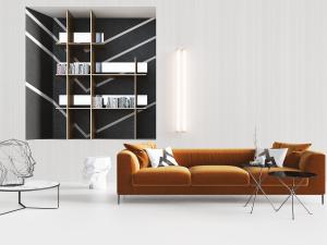 现代橙色矮靠背多人沙发