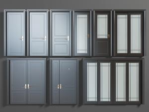 现代黑色平开门子母门