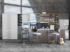 现代开放式厨房整体橱柜、厨房中岛吧台